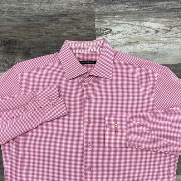 Hammer Made Pink White Gingham Plaid Mens M Button Down Long Sleeve Dress Shirt - Picture 1 of 11